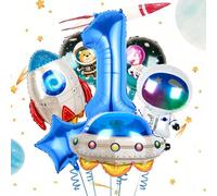 Shein Set de 7 globos con temática del espacio exterior, incluye astronauta, cohete, nave espacial y globos de números de 32 pulgadas, para decoración de cu