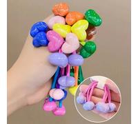 Shein Set de 7 lazos para el cabello de colores caramelo con doble extremo en forma de corazón, minimalistas, suaves para el cabello, accesorios para el cab