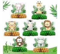 Shein Set de 7 piezas, decoración de nido de abeja con tema de animales de la jungla para fiesta de cumpleaños, decoración de fondo para fiesta de baby show