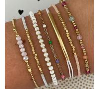 Shein Set de 7 piezas/paquete de pulsera con cuentas de CCB, simple y de moda, estilo playa personalizado con cadena de gotas de aceite coloridas de CCB, jo