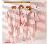 Shein Set de 7 piezas para recién nacido: Pelele, Mono, Chaqueta, Pantalones, Manoplas, Babero, Manta de Envolver, Estampado de Koala de Dibujos Animados, A