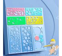 Shein Set de 7 plantillas de regla multifunción con patrón geométrico de animales, para pintura DIY, dibujo de manualidades, scrapbooking, con formas y colo