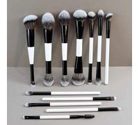 Shein Set de 8/12 piezas de brochas de maquillaje de doble punta, brochas para polvos faciales, base, rubor, corrector, sombras de ojos, delineador y labios