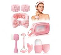 Shein Set de 8 piezas de herramientas de limpieza y masaje facial, set de brochas de maquillaje, cepillo de limpieza facial, rodillo de hielo, raspador, bol