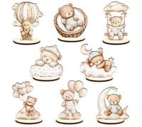 Shein Set de 8 piezas - Decoración de ducha de bebé de oso marrón de madera, placa de nombre de mesa desmontable de oso marrón, decoración de mesa para reve