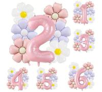 Shein Set de 8 piezas que incluye globos con flores de margarita y números, con números grandes de 32 pulgadas en rosa de 1 al 6, y globos de margarita vint