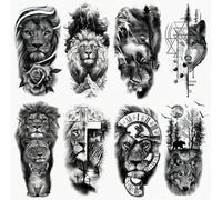 Shein Set de 8 tatuajes temporales realistas de león, tigre, lobo y cruz, adecuados para adultos, hombres y mujeres, pueden cubrir cicatrices, aptos para fi