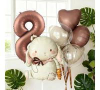 Shein Set de 9 globos de aluminio con forma de animales - Globos de aluminio con forma de conejo y números de color café (0-9), adecuados para decoración de