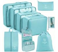 Shein Set de 9 piezas de organizadores de viaje: Bolsa de equipaje de gran capacidad, bolsa de cosméticos, bolsa para productos de cuidado de la piel, bolsa