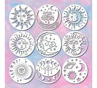 Shein Set de 9 plantillas de mandala celestial - Plantillas de plástico marfil reutilizables, adecuadas para artistas, decoración del hogar, con diseños de