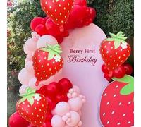 Shein Set de 96 piezas de Arco y Guirnalda de Globos con Diseño de Fresa, incluye Globos de Helio con Forma de Fresa, Globos de Látex Matte Rojo y Rosa Maca