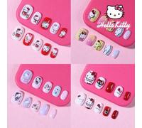 Shein Set de 96 uñas postizas cuadradas cortas (4 diseños surtidos) con patrón lindo de Hello Kitty y estilo Dopamina, para niños y niñas para uso diario y