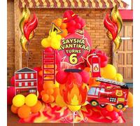 Shein Set de 98 piezas/7 piezas con temática de camión de bomberos para decorar arcos y guirnaldas, incluye globos con llamas, globos de lámina grandes con