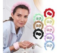 Shein Set de banda de cabeza de spa para lavado facial y banda de muñeca de 3 piezas, bandas de cabeza para cuidado de la piel y maquillaje para mujeres, re
