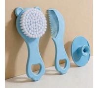 Shein Set de Baño y Cuidado para Bebé con Cepillo de Champú de Cerdas Suaves con Diseño de Oso de Dibujos Animados & Peine de Dientes Finos con Base de Alma