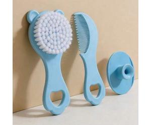 Shein Set de Baño y Cuidado para Bebé con Cepillo de Champú de Cerdas Suaves con Diseño de Oso de Dibujos Animados & Peine de Dientes Finos con Base de Alma