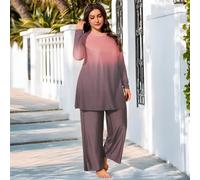 Shein Set de bikini de 2 piezas para mujer de talla grande, con estampado degradado, de manga larga, cuello redondo, holgado y estilo de Oriente Medio, para