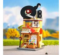 Shein Set de bloques de construcción de la tienda de discos musicales MINISO, crea tu propia tienda de música, experimenta la diversión del ensamblaje y el