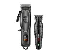 Shein Set de cortadora de cabello eléctrica para hombres HIENA PRO - Recortadora de barba negra estilizada con pantalla LCD, cuchilla en forma de T, recarga