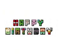 Shein Set de decoración para fiesta con tema de juego de batalla de píxeles de Minecraft, incluye pancarta de cumpleaños, globos, adornos para pastel, adecu