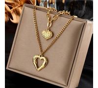 Shein Set de dos collares con colgante de corazón de acero inoxidable - Conjunto de cadenas a la altura de la clavícula de estilo cool y hip hop para San Va