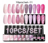 Shein Set De Esmaltes De Uñas De Gel Reflectante De 10 Piezas En Tonos Rosa Y Desnudo De Larga Duración, Semipermanente, Removible Con Removedor De Uñas, Co