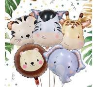 Shein Set de globos de aluminio con cabezas de animales salvajes lindos, incluye elefante, león, tigre, cebra, jirafa, globos de látex verde y marrón vintag