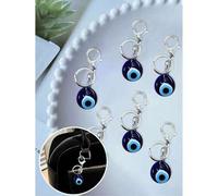 Shein Set de llavero de ojo malvado - Amuleto de ojo malvado de vidrio azul, talismán de la suerte, llavero protector y colgante para bolso con clip de meta
