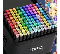 Shein Set de marcadores de 12/30/36/40/60/100/120/168 piezas de punta doble con base de aceite para estudiantes de arte, pintura, dibujo, regalo perfecto de