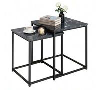 Shein Set de muebles salón Lovi Estancia Moderna Negro y Gris con 2 mesas de centro auxiliares, mesa nido 2 niveles, estructura metal y melamina, apilables,