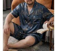 Shein Set de pijama de 2 piezas con bata y pantalón corto de seda con estampado floral, talla grande para hombre, para verano