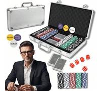 Shein SET DE PÓKER CLÁSICO 300 FICHAS 2 BARAJAS DE PÓKER ESTUCHE El juego de 5 dados rodantes incluye 300 fichas, 2 barajas de cartas (54 cartas cada una),