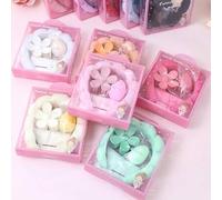 Shein Set de regalo de 5 piezas que incluye: diadema, muñequera y pinza de pelo con flor grande de esponja para spa, empaquetado en caja de regalo elegante,