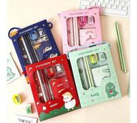 Shein Set de regalo de papelería que incluye cuaderno, lápiz, regla, sacapuntas, borrador y otros útiles de aprendizaje completos, que satisfacen las necesi