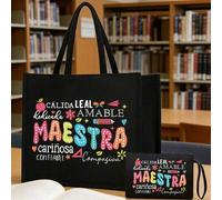 Shein Set de regalo del Día del Maestro, que incluye bolso de lona con estampado de letras, bolsa de cosméticos, monedero, adecuado para maestros, enfermera