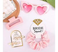 Shein Set de regalo para dama de honor con 4 piezas, incluye pasadores para el cabello, ligas, gafas, accesorios para el cabello de satén suave, favor de bo
