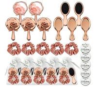 Shein Set de regalo para novia y damas de honor de 5/25 piezas en color oro rosa y champán, que incluye esponja de maquillaje, espejo, lazos para el cabello