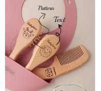Shein Set de regalo personalizado para baby shower, juego de peines planos de madera de haya natural con cepillo de lana y cojín de masaje - Diseños persona