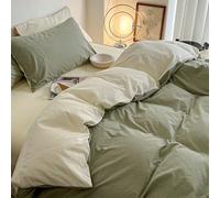 Shein Set de ropa de cama de 3 piezas para dormitorio/habitación, color verde y beige, 1 funda nórdica y 2 fundas de almohada, sin relleno, lavable a máquin