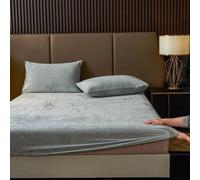 Shein Set de sábana ajustada de terciopelo gris claro de 2/3 piezas, suave y cálida, con set de sábana ajustada de tamaño King, Queen, Full o Twin, con bols