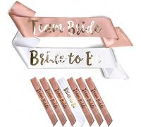 Shein Set de tirantes para novia y dama de honor, 6 piezas en color oro rosa para damas de honor y 1 pieza en blanco para la novia, con detalles de lentejue