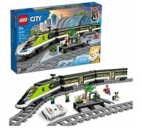 Shein Set de tren de pasajeros de City Express - Tren de juguete controlado por control remoto con luces delanteras funcionando, 2 vagones y 24 piezas de ví