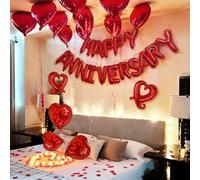 Shein Set decorativo de 30 globos de aniversario, Pancarta de Feliz Aniversario, Globos con forma de corazón, para regalo de boda a la novia, decoraciones p