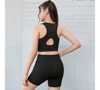 Shein Set deportivo de niñas preadolescentes con top de tirantes acanalado con espalda calada y shorts estilo biker, adecuado para yoga, día deportivo y vue
