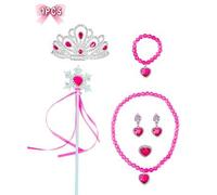 Shein Set mágico de princesa de 8 piezas, incluye capa, serie de corazón (collar, aretes, pulsera, anillo, corona de gota de agua), varita mágica de copo de