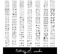 Shein Set mini de tatuajes temporales de jugo de hierbas, con diseños de mariposa, corazón, flores, cristales, luna creciente y serpiente. Tatuajes de parej