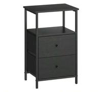 Shein Set of 2 Bedside Table Side Table with 2 Fabric Drawers 24 Inch High End Table with Storage Shelf Living Room Bedroom Ash Black Ink Black and Matte Bl