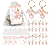 Shein Sets de 5/10/15/20 recuerdos para baby shower con llaveros con diseños, bolsas de organza blanca y etiquetas de agradecimiento para baby shower de niñ