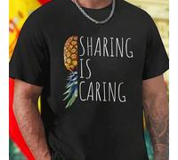 Shein SHARING IS CARING Camiseta Hombre Moda Casual Cómoda Alta Calidad Regalo Especial Oferta Limitada Estilo Moderno Juvenil Imprescindible