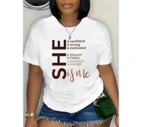 Shein She Is Me Print T-Shirt - Women's Casual Crew Neck Short Sleeve Tee, Clothing with Fun Graphic Design Tee For Adult, Men, Women, Teen, Teenager, Adole